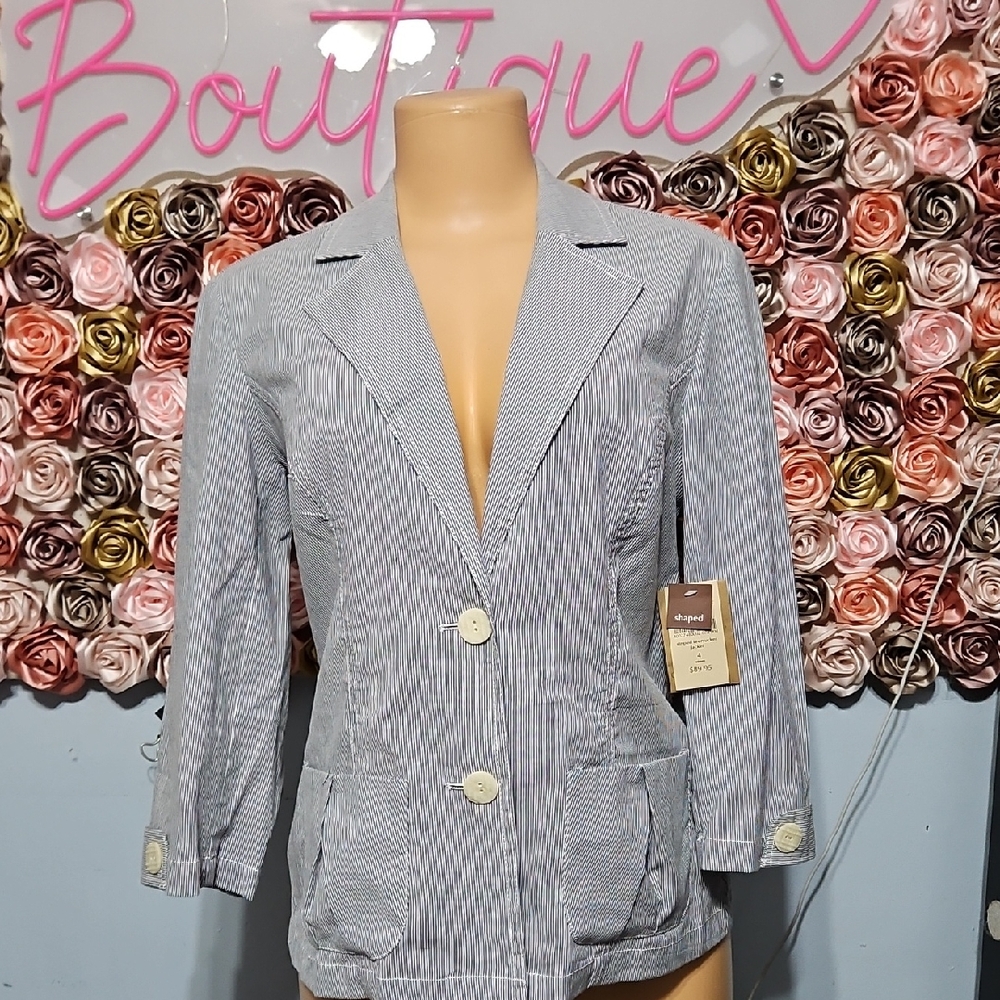 Striped Light Blue Cotton Blazer Jacket